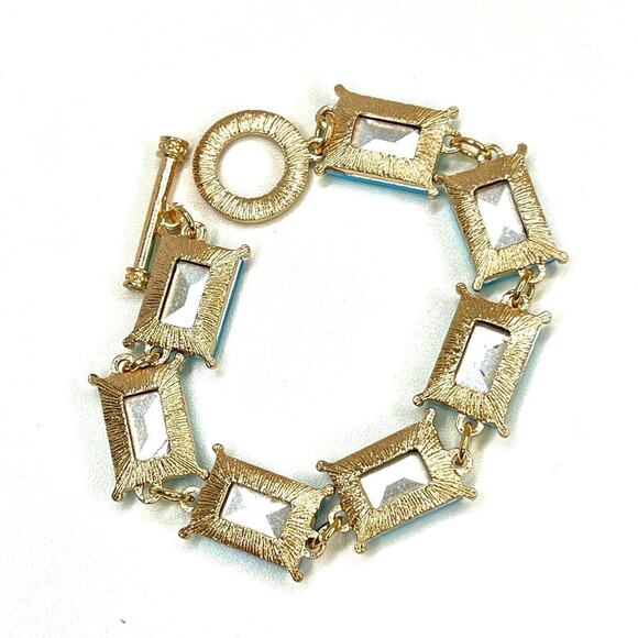 NEW 8" Chunky Bracelet Purple Amethyst Rhinestone Square set m10 - Picture 2 of 4